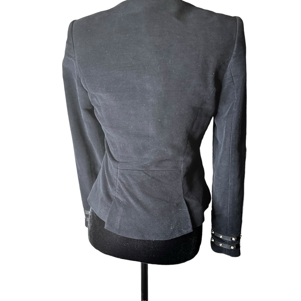 Zara Velvet Like Moto Bomber Collarless Jacket w/ Gold Zipper & Stud Detail sz M - Picture 2 of 16